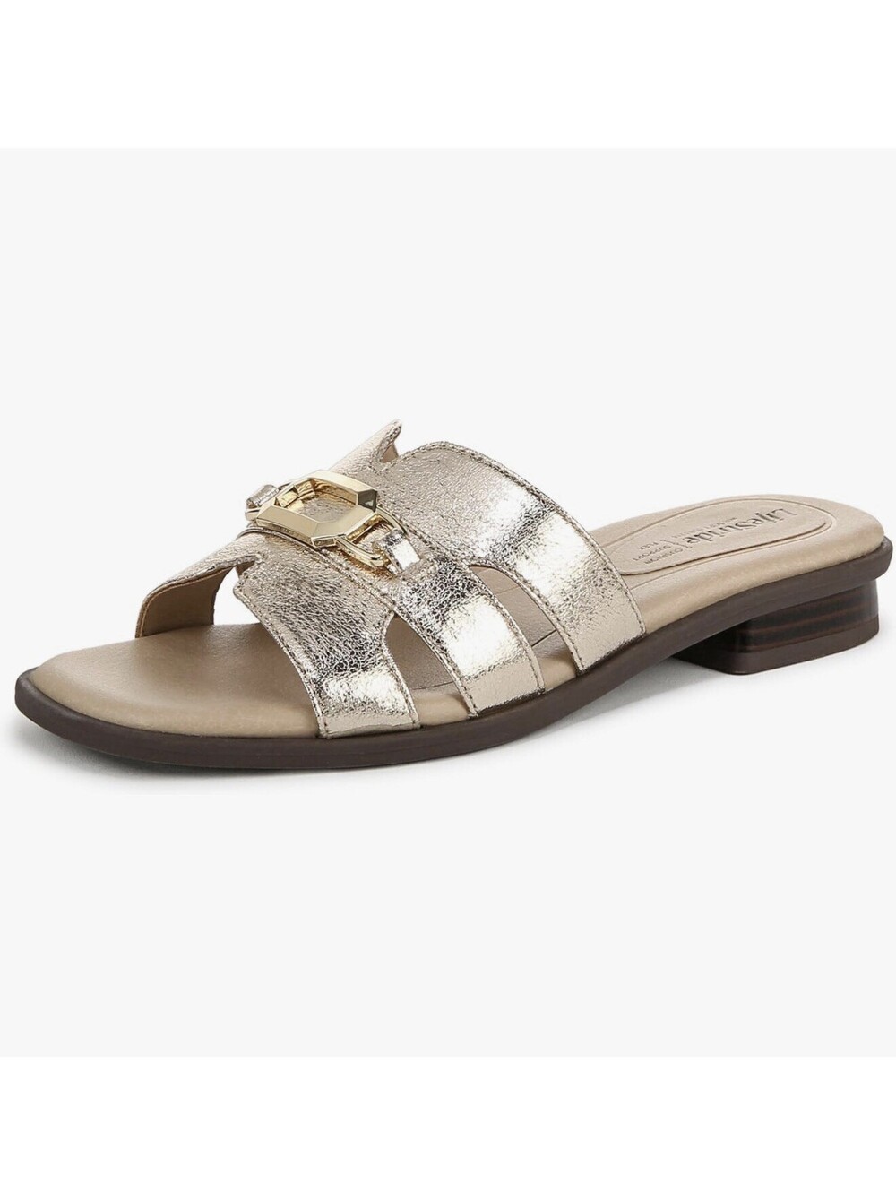 Life Stride Royaltybit Platino Gold Slides with Decorative Buckle Size 6 Wide